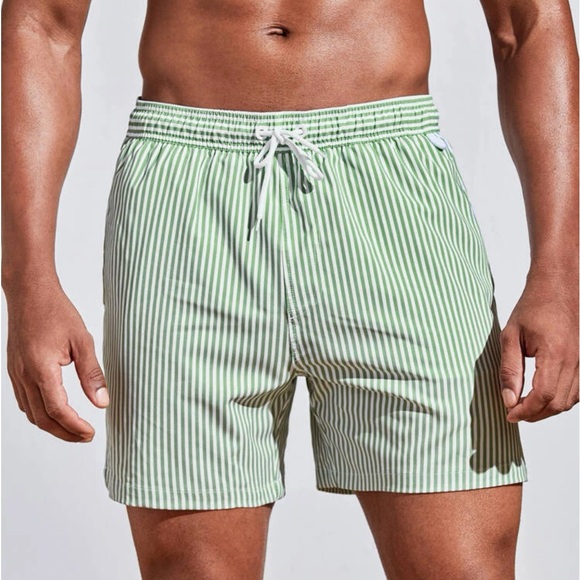 Fest Manfinity Swimmode Men Vertical Striped Drawstring Waist Swim Trunks - Picture 2 of 4